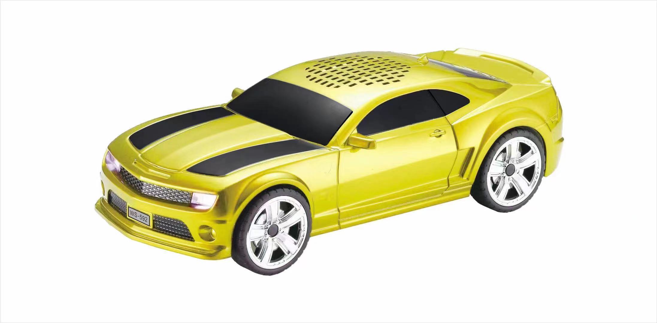 Race CAR Bluetooth Speaker: Portable Surround Sound with LED Lights for Phones (Yellow)
