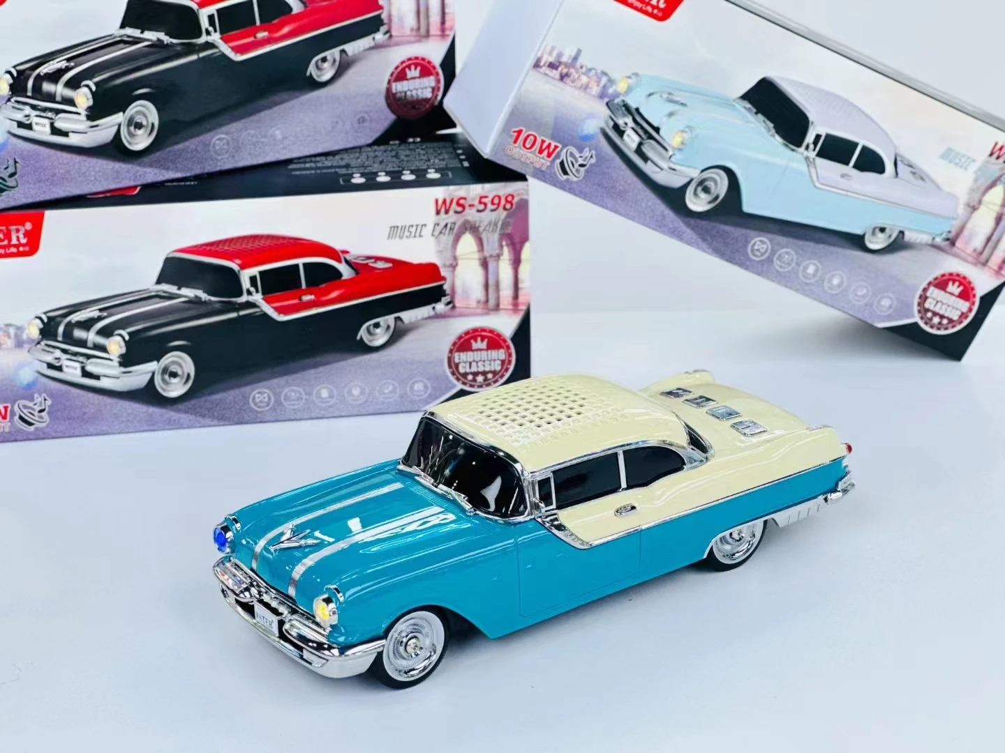 1958 Chevy Vintage CAR Bluetooth Speaker LED Lights Portable Wireless Audio Device Green WS598