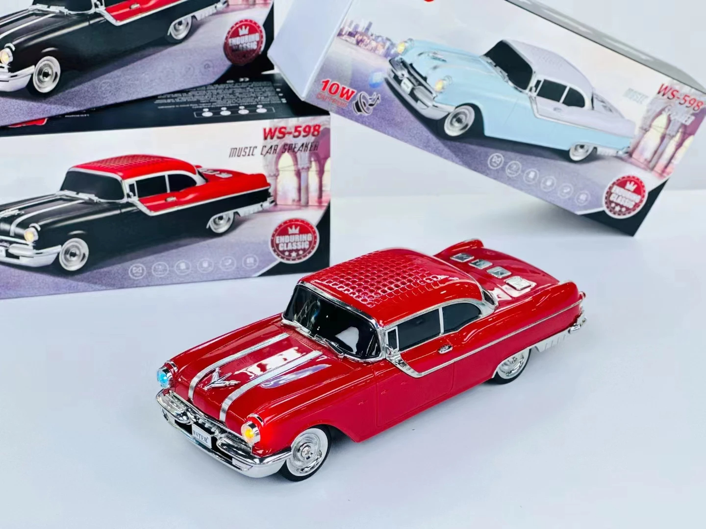 1958 Chevy VINTAGE Car Bluetooth Speaker w/LED Lights, Retro Wireless Audio for Phone, Red WS598