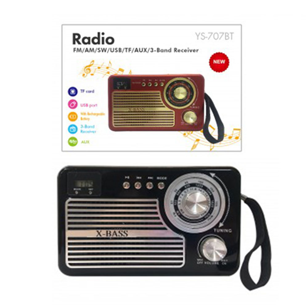 X-Bass Retro Classic Design AM FM Radio Portable Bluetooth Speaker YS707BT (Black)