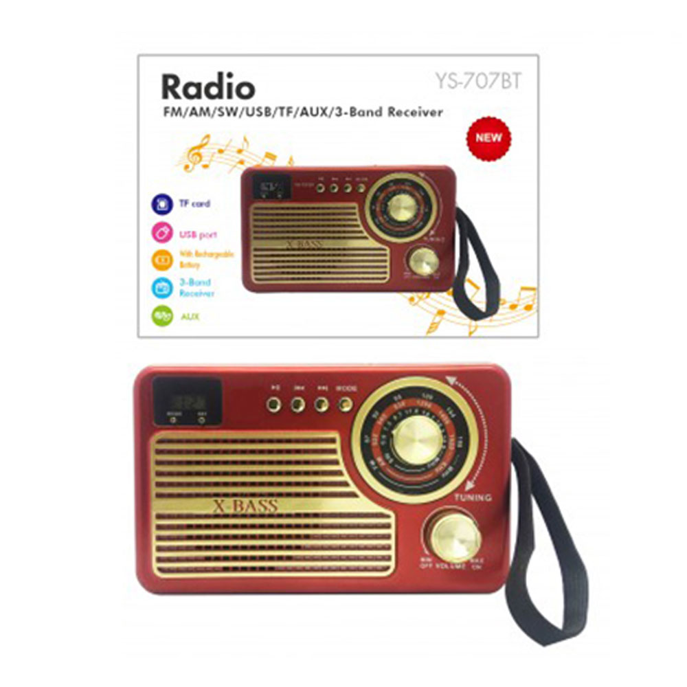 sød Haiku Indflydelsesrig Wholesale X-Bass Retro Classic Design AM FM Radio Portable Bluetooth  Speaker YS707BT for Phone, Device, Music, USB (Red)