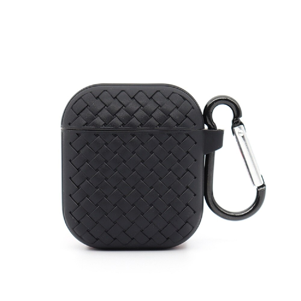 Mesh Shockproof Protective Soft Silicone Case with Holder Clip for Apple Airpod 2 / 1 (Black)