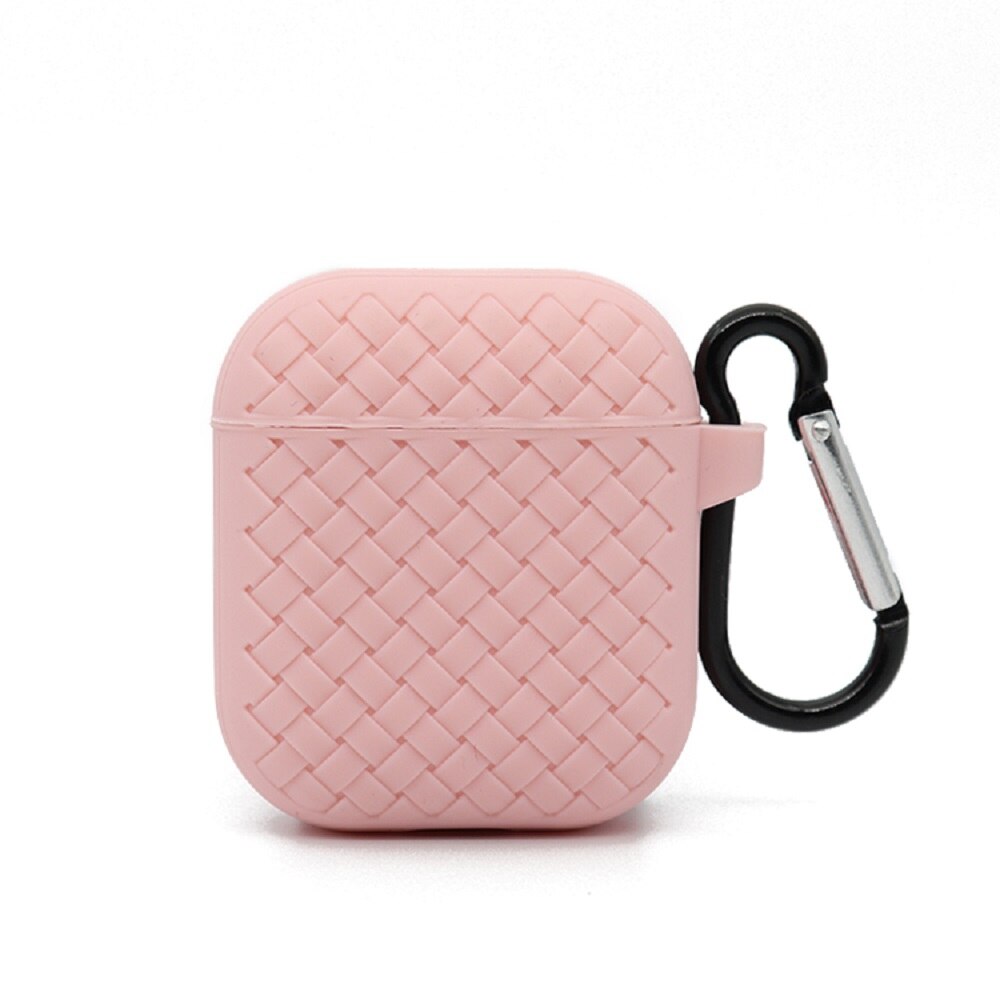 Mesh Shockproof Protective Soft Silicone Case with Holder Clip for Apple Airpod 2 / 1 (Pink)