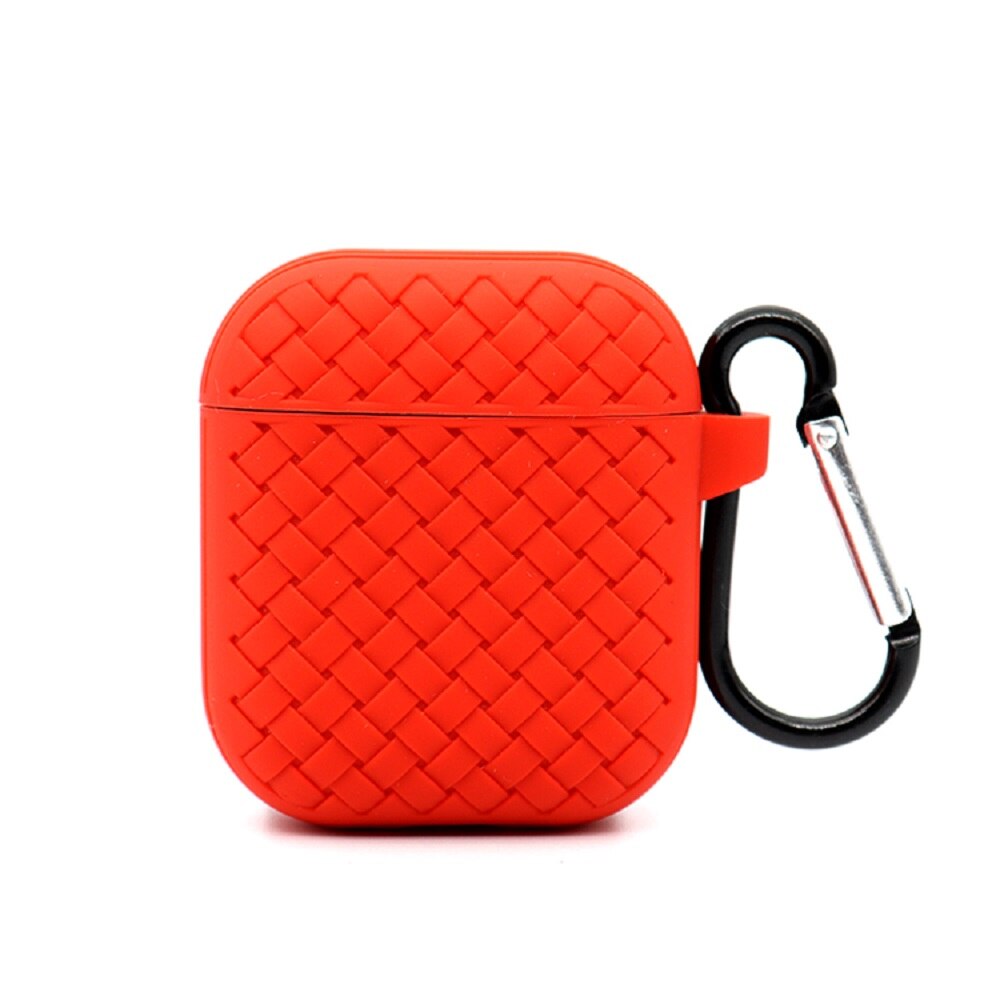 Mesh Shockproof Protective Soft Silicone Case with Holder Clip for Apple Airpod 2 / 1 (Red)