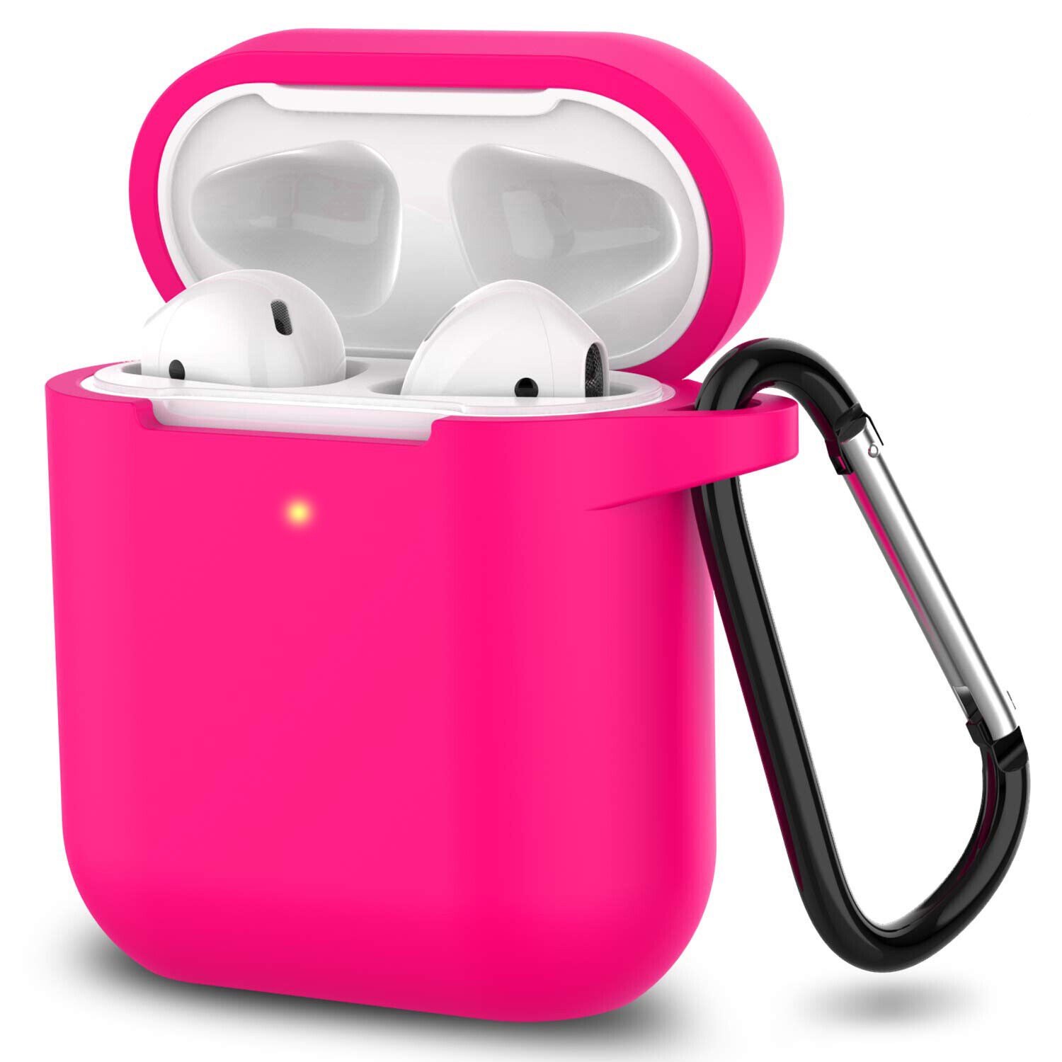 Premium Soft Silicone Skin Shockproof Protective Cover with Keychain for Airpod 2 / 1 (Hot Pink)