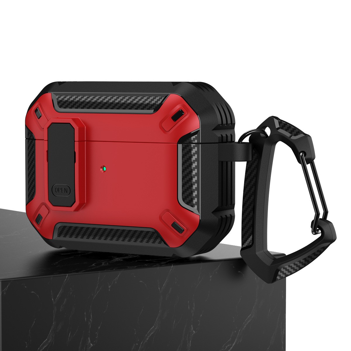 Rugged Shockproof Protective Case with Clip for Apple Airpod Pro 2/1, Anti-Scratch Design - RED