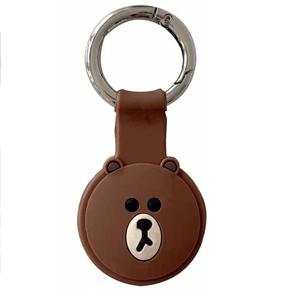 Cute Cartoon Design Silicone Case Cover with Hook for Apple AirTag (BROWN Bear)