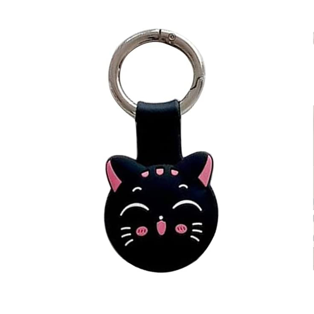 Cute Cartoon Design Silicone Case Cover with Hook for Apple AirTag (Black Cat)