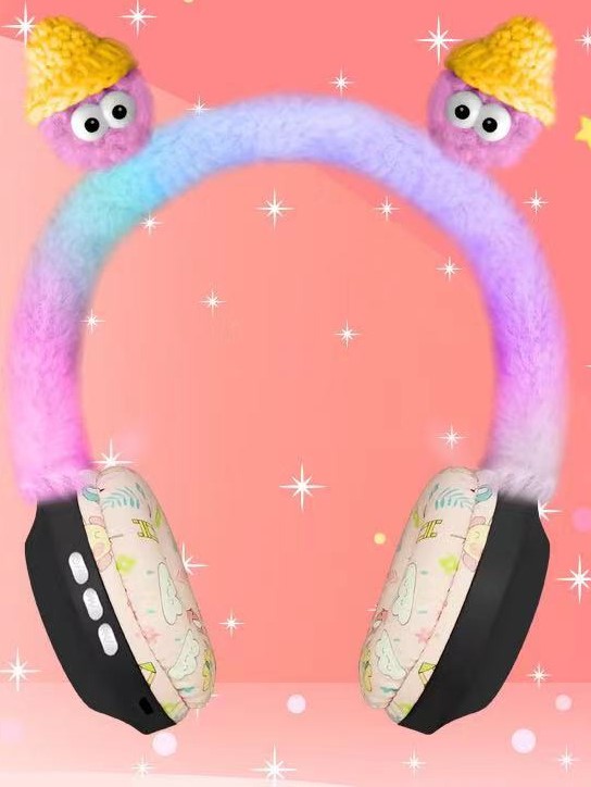 PLUSH Soft Cute Colorful LED Lights Wireless Portable Headset for Universal