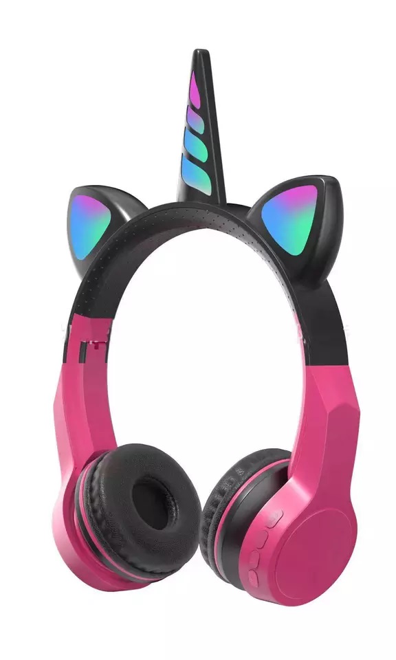 Unicorn Cat Ear Bluetooth Wireless LED Foldable HEADPHONE Headset with Built in Mic and FM Radio for