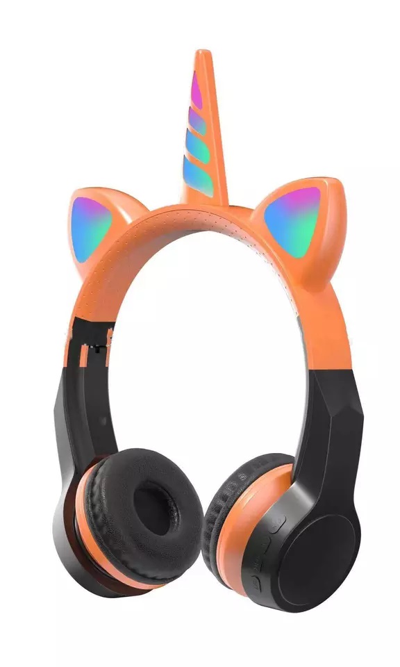 Unicorn Cat Ear Bluetooth Wireless LED Foldable HeadPHONE Headset with Built in Mic and FM Radio for