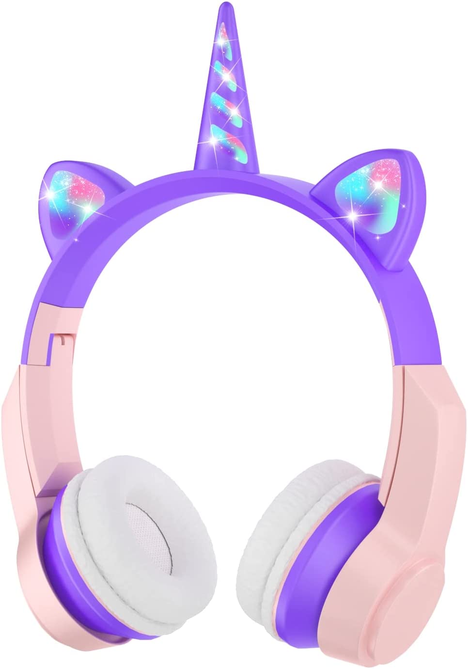 Unicorn Cat Ear Bluetooth Wireless LED Foldable HeadPHONE Headset with Built in Mic and FM Radio for