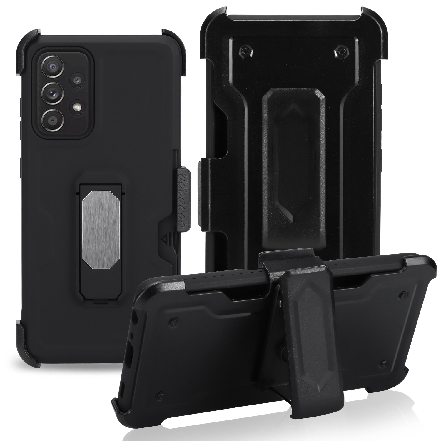 Premium Heavy Duty Kickstand Card Slot Case with Clip for Galaxy A52 5G (Black)