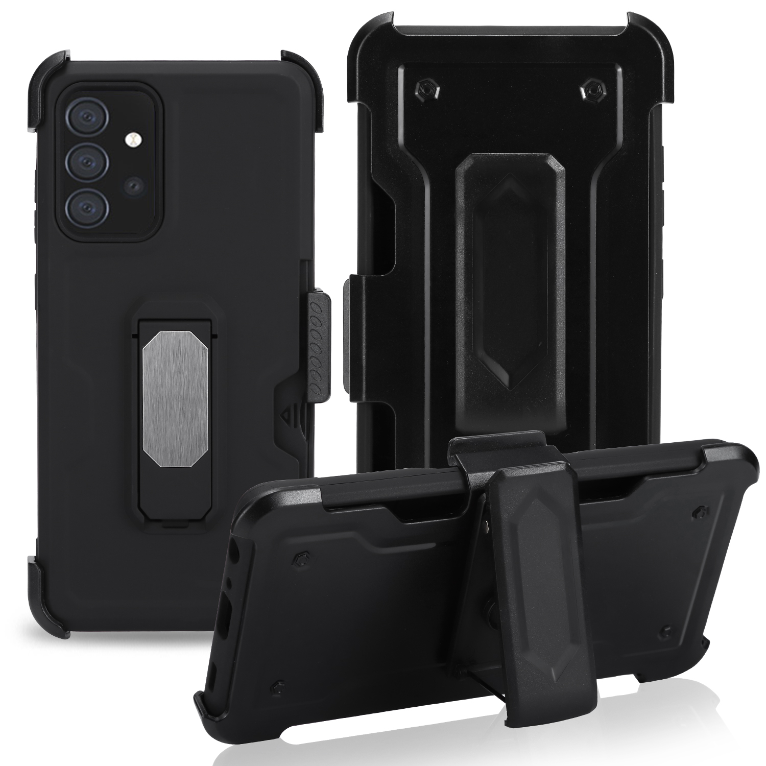 Premium Heavy Duty Kickstand Card Slot Case with Clip for Galaxy A72 5G (Black)