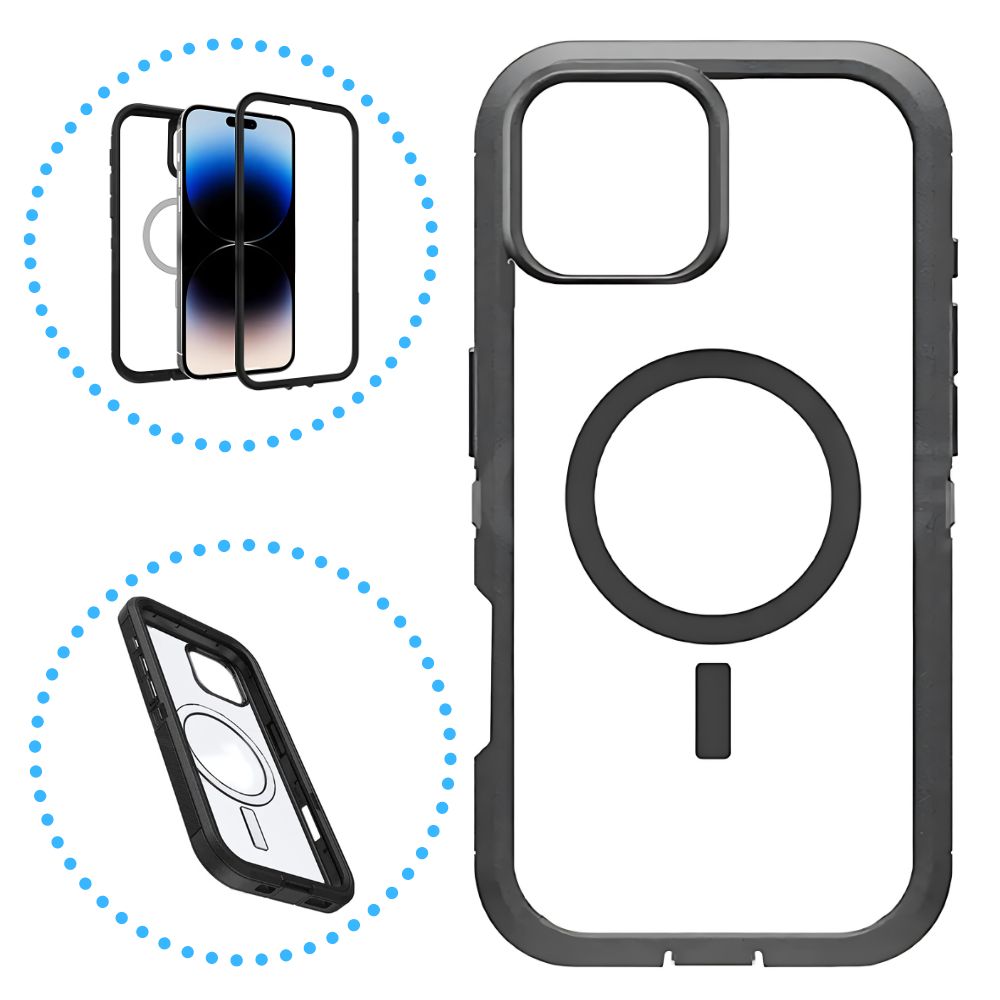 Heavy Duty MAGNETic Defender Clear Case for iPhone 16 with MagSafe - Military Grade Protecti...