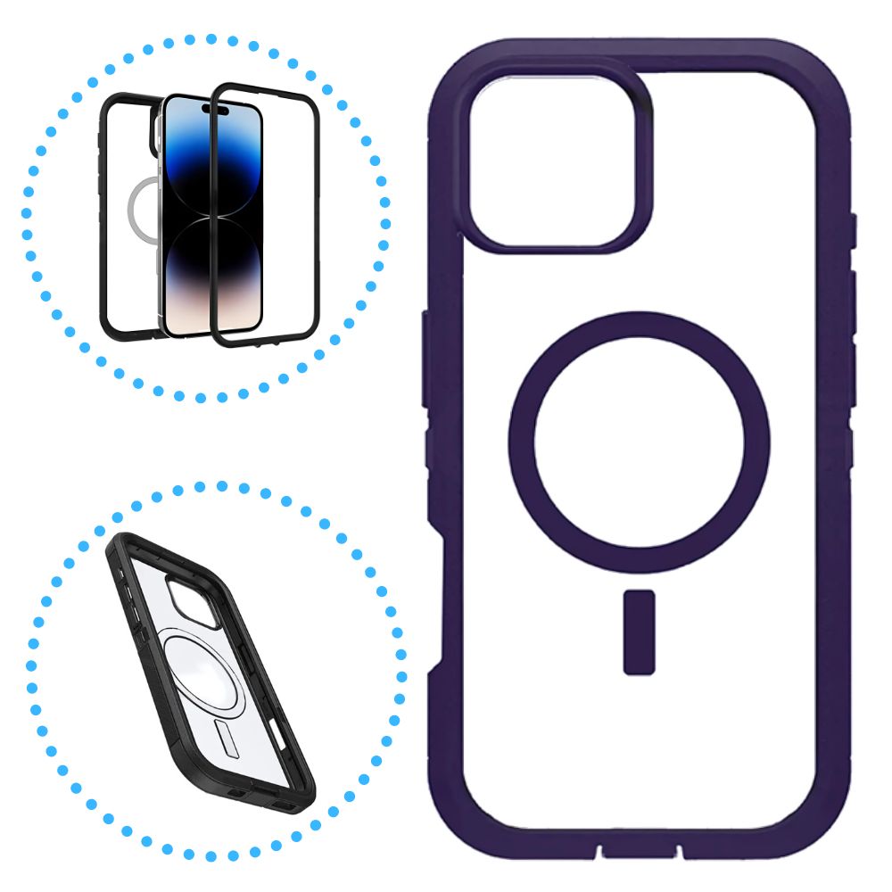 Heavy Duty MagSafe Transparent Defender Case for iPhone 16 Pro - Military Grade ProteCtion, Purple