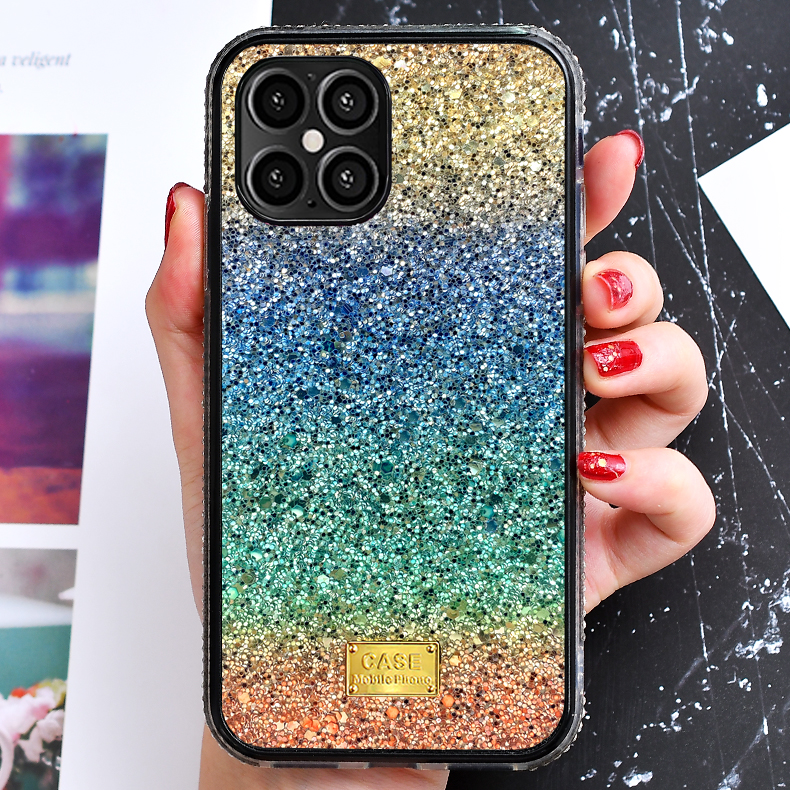 Glitter Luxury Sparkle Rainbow Crystal Bling Diamond Case for Apple iPhone 12 / 12 Pro 6.1 (GOLD