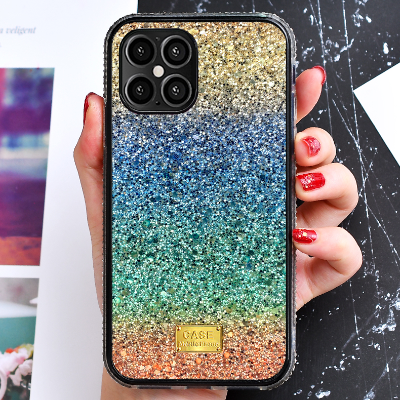 Glitter Luxury Sparkle Rainbow Crystal Bling Diamond Case for Apple iPHONE 12 Pro Max 6.7 (Gold Mix)