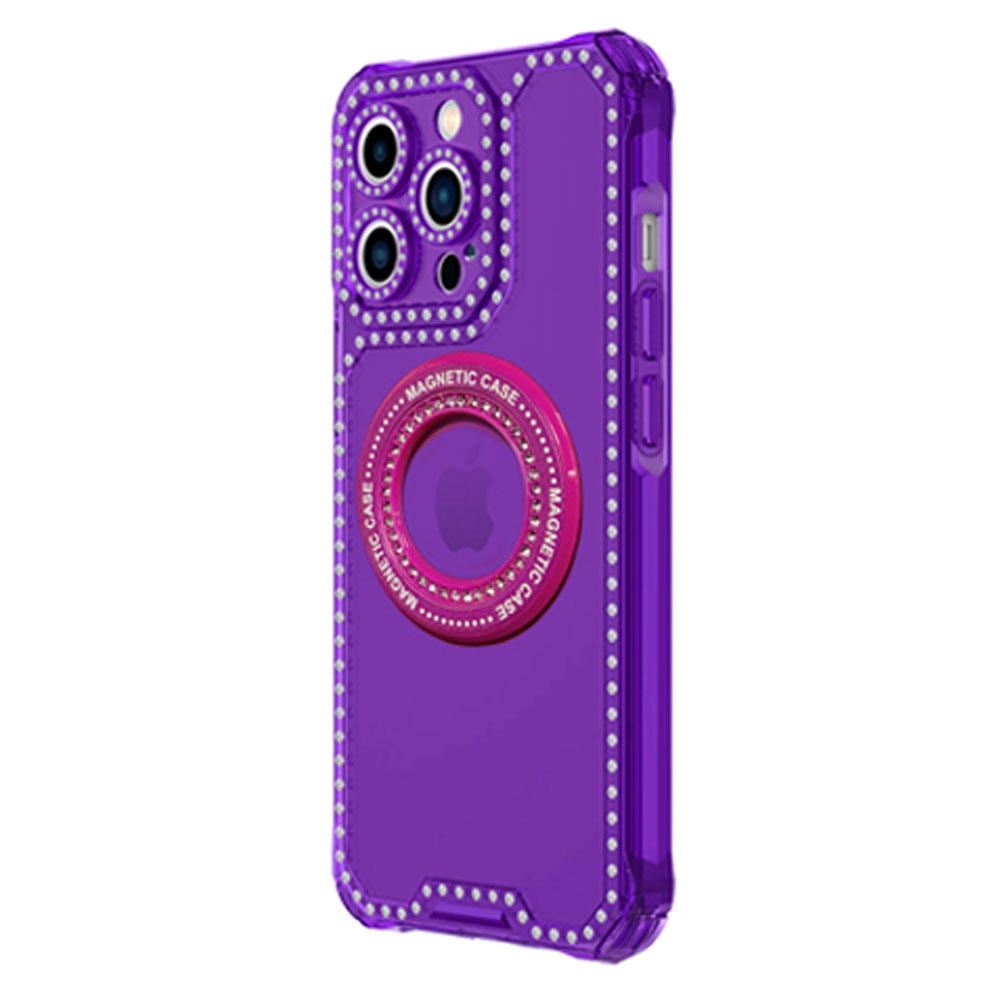 Transparent Diamond Crystal Magnetic Magsafe Case for iPHONE 14 Pro Max (Purple)