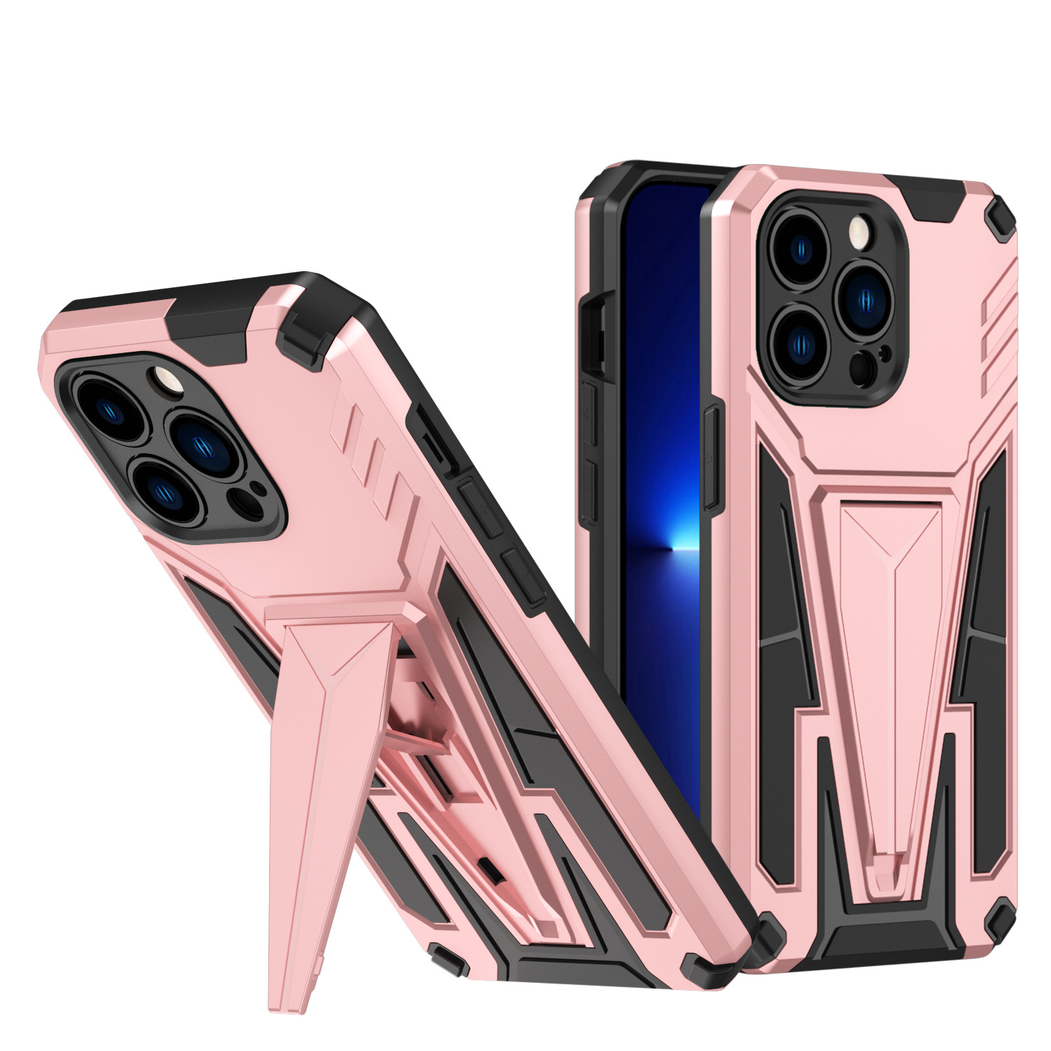Military Grade Armor Protection Shockproof Hard Kickstand Case for Apple iPHONE 13 Pro Max (Rose