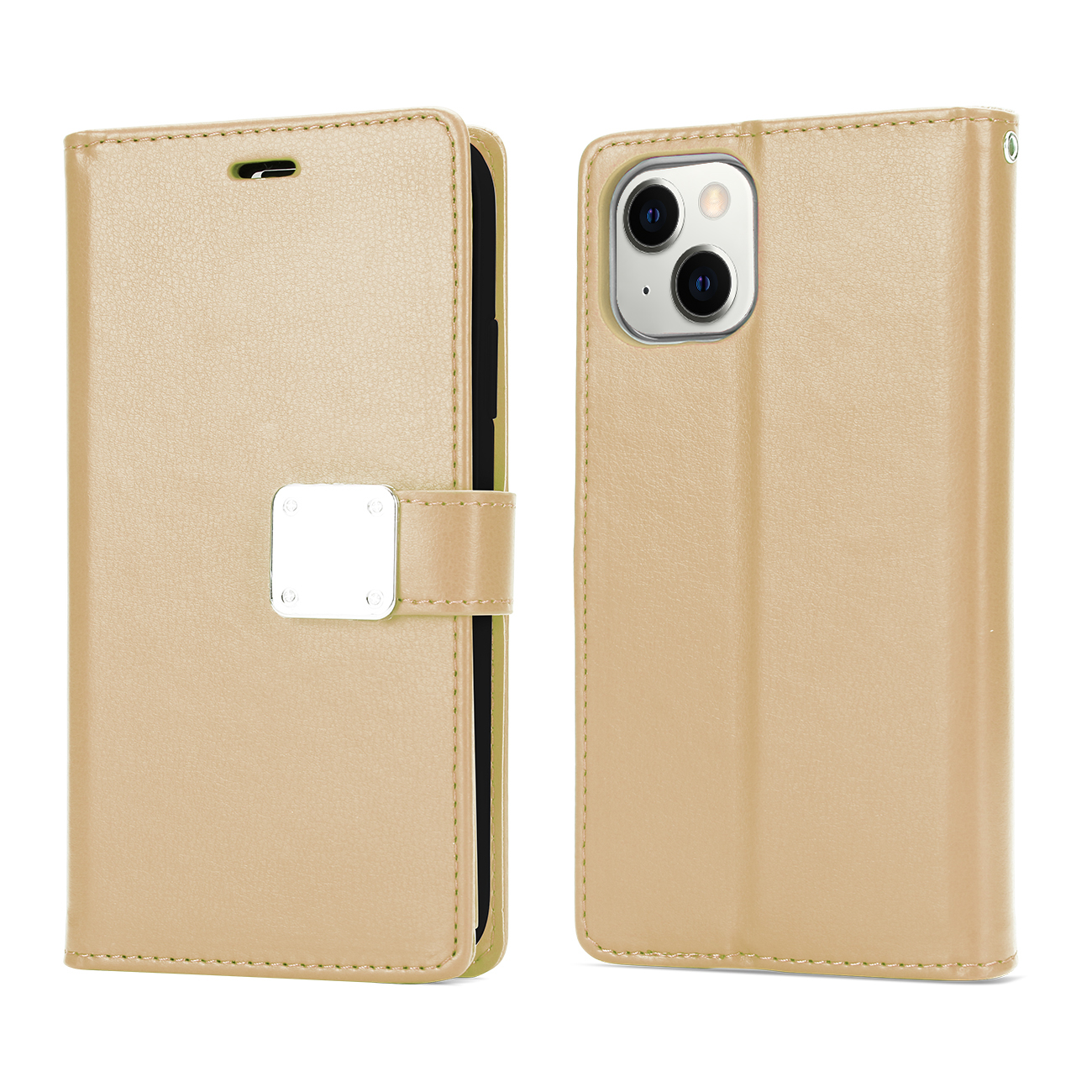 Multi Pockets Folio Flip LEATHER WALLET Case for iPhone 14 [6.1] (Gold)