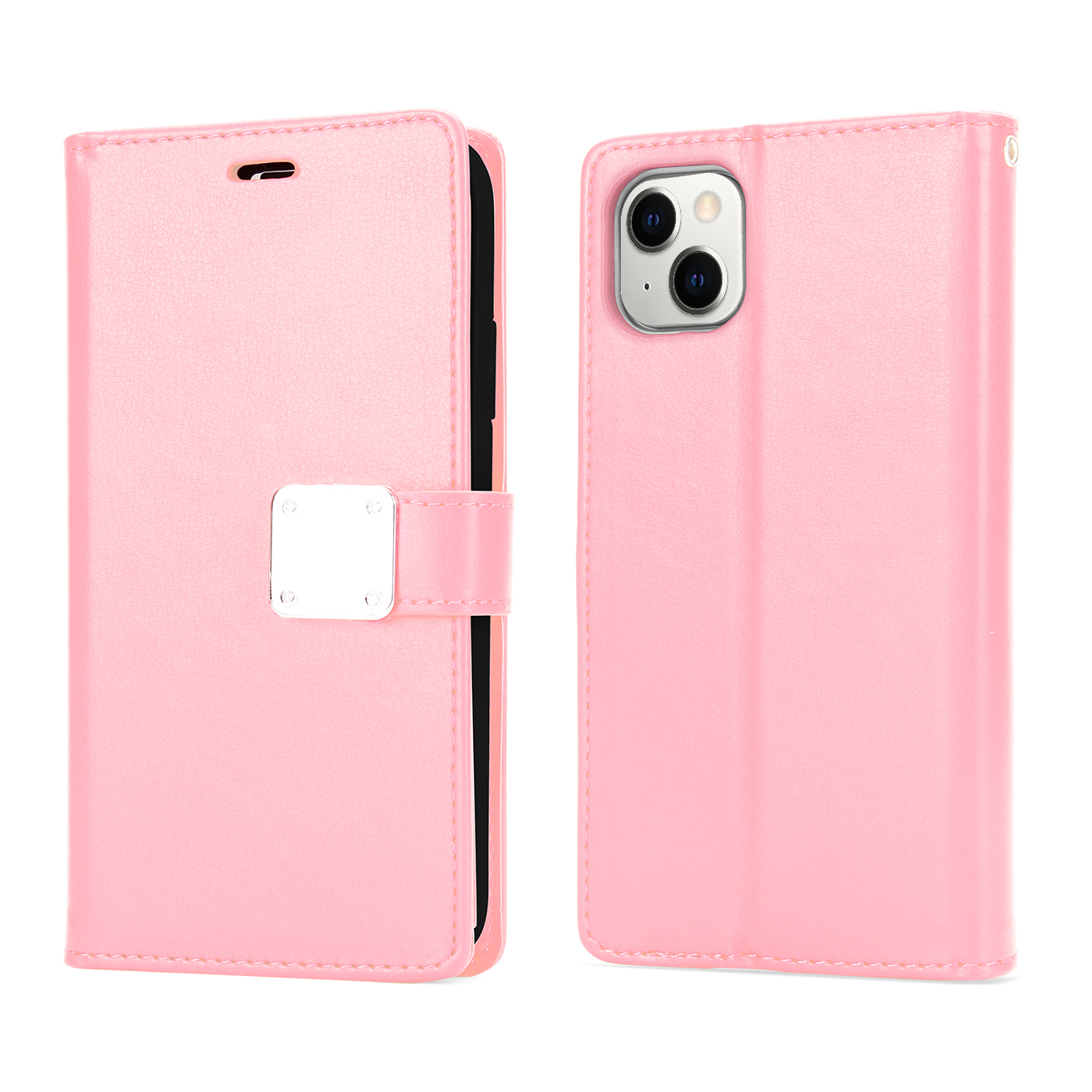 Multi Pockets Flip LEATHER WALLET Case for iPhone 14 Max Plus [6.7] (Rose Gold)