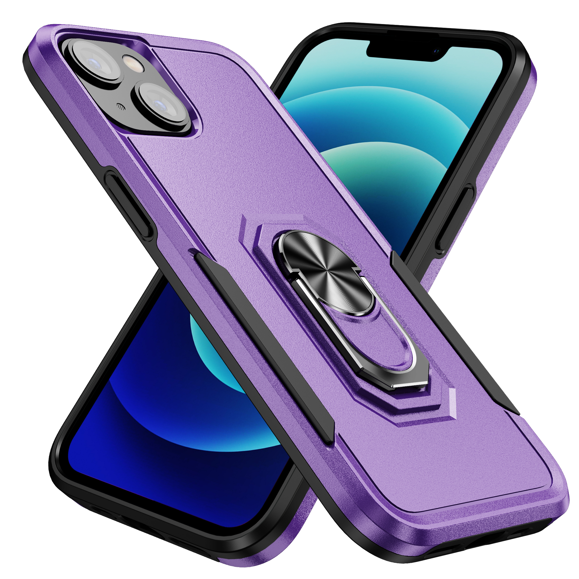 Heavy Duty Strong Armor Ring Stand Case for IPHONE 14 Max Plus [6.7] (Purple)