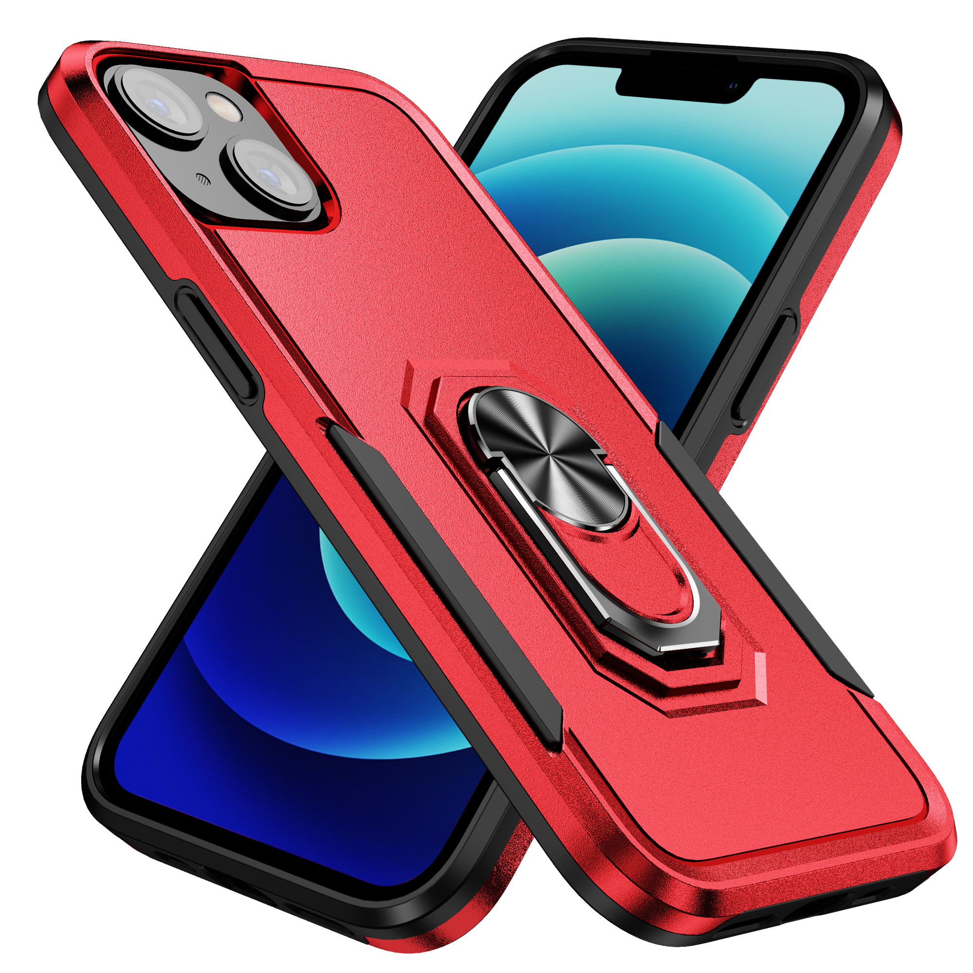 Heavy Duty Strong Armor Ring Stand Case for IPHONE 14 Max Plus [6.7] (Red)