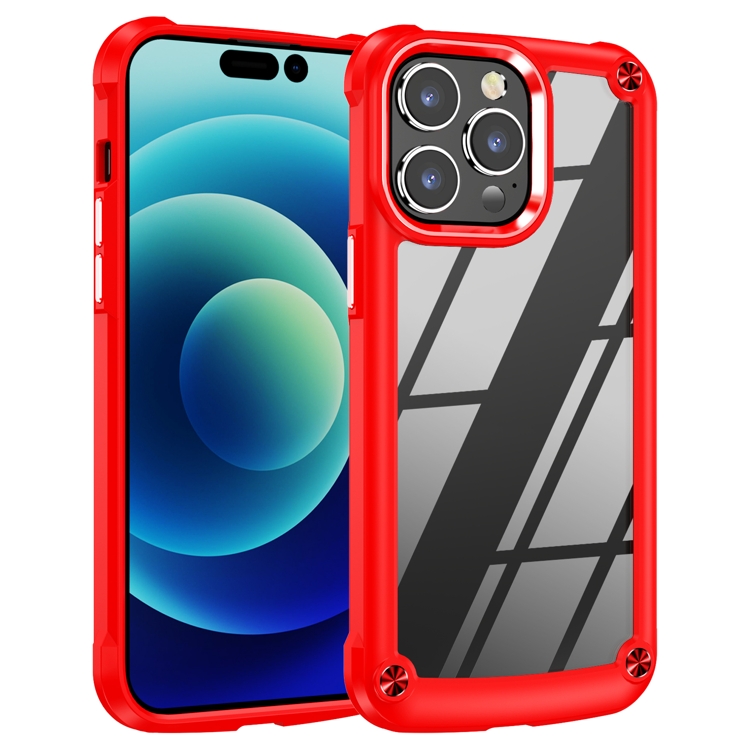 Strong Clear Armor Plate Slim Edge Bumper Case for iPHONE 14 Pro [6.1] (Red)