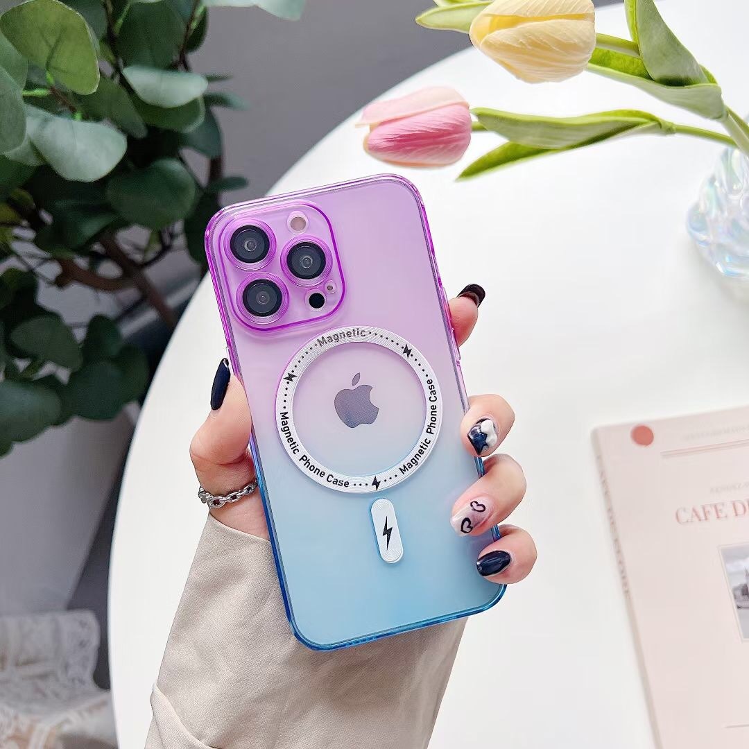 Transparent RAINBOW Gradient Magsafe Case for iPhone 14 Plus (Purple/Blue)