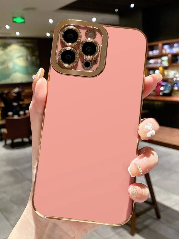 GOLD Plated Electroplated Camera Lens Cover Case for iPhone 14 (Pink)