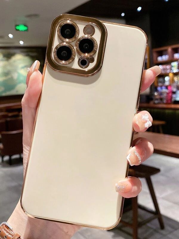 GOLD Plated Electroplated Camera Lens Cover Case for iPhone 14 (White)