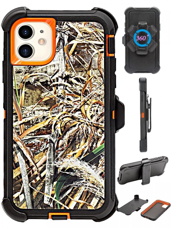 Premium Camo Heavy Duty Case with Clip for iPHONE 11 [6.1 inch] (Grass-Orange)