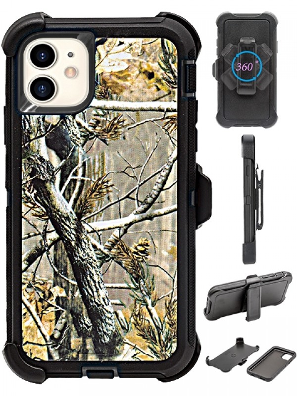 Premium Camo Heavy Duty Case with Clip for iPHONE 11 [6.1 inch] (Tree Black)