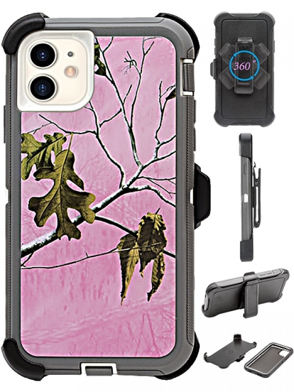 Premium Camo Heavy Duty Case with Clip for iPHONE 11 [6.1 inch] (Tree Pink)