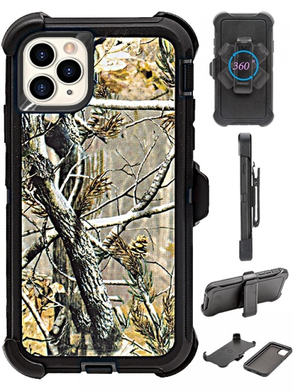 Premium Camo Heavy Duty Case with Clip for iPHONE 11 Pro Max 6.5 (Tree Black)