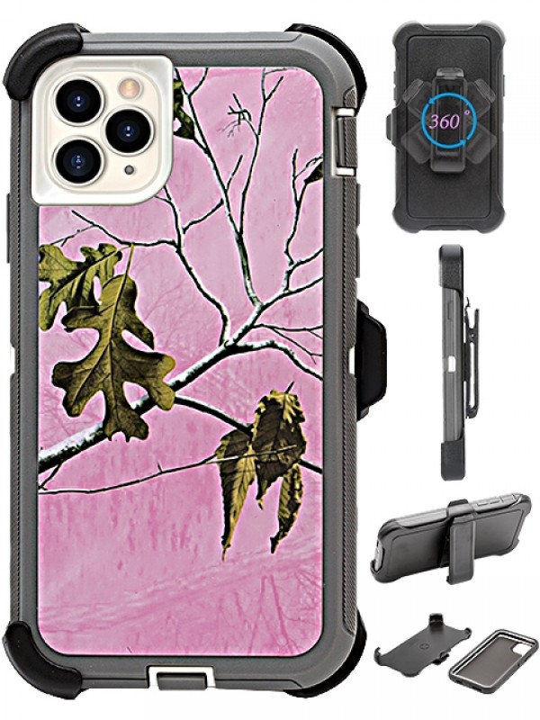 Premium Camo Heavy Duty Case with Clip for iPHONE 11 Pro Max 6.5 (Tree Pink)