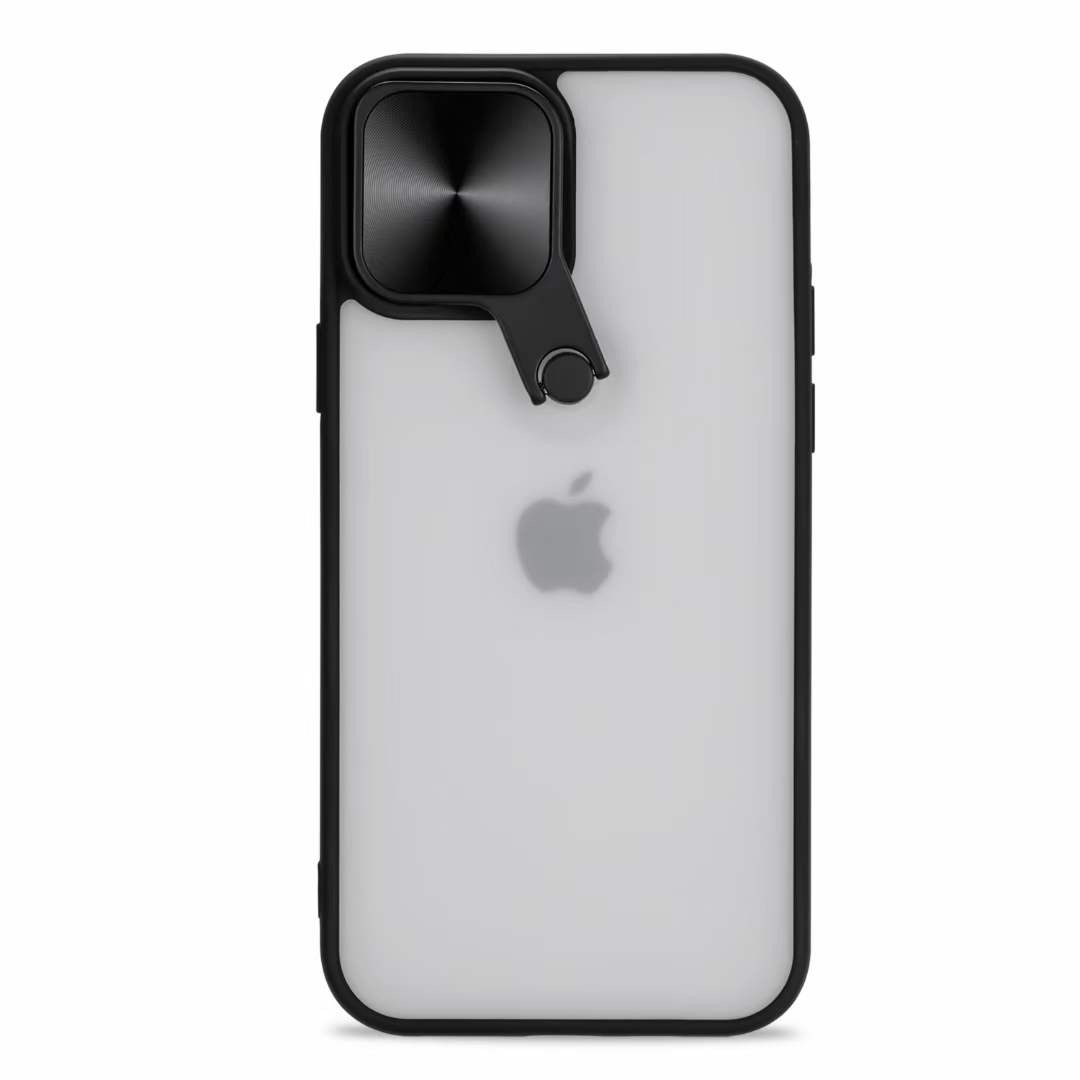 Selfie Camera Lens Protection Case with Stand and Built-In Mirror for Apple iPHONE 13 (6.1) (Black)