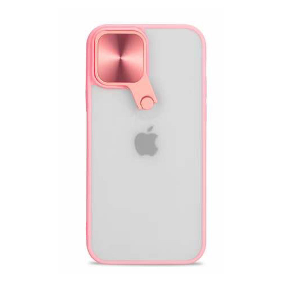 Selfie Camera Lens Protection Case with Stand and Built-In MIRROR for Apple iPhone 13 Mini (Pink)