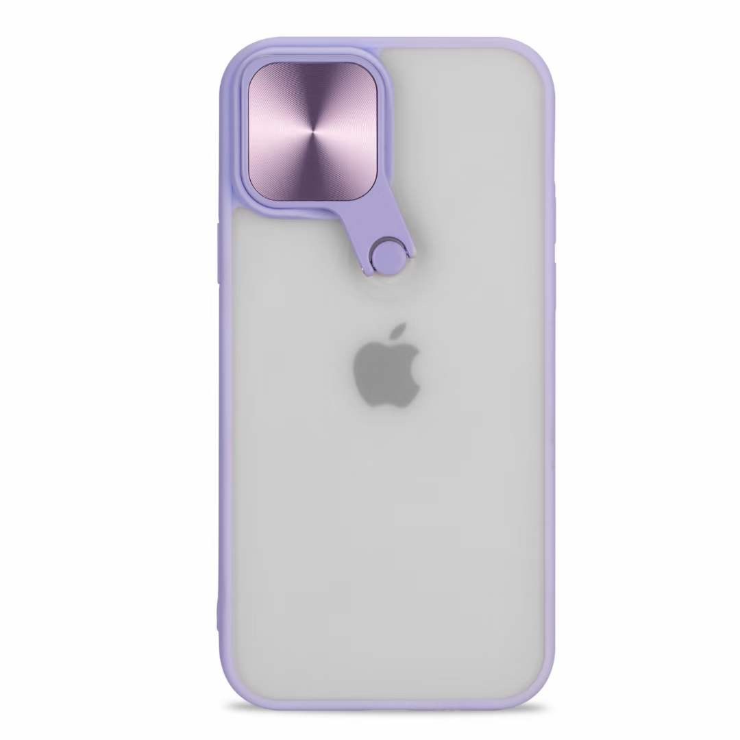 Selfie Camera Lens Protection Case with Stand and Built-In MIRROR for Apple iPhone 13 Mini (Purple)