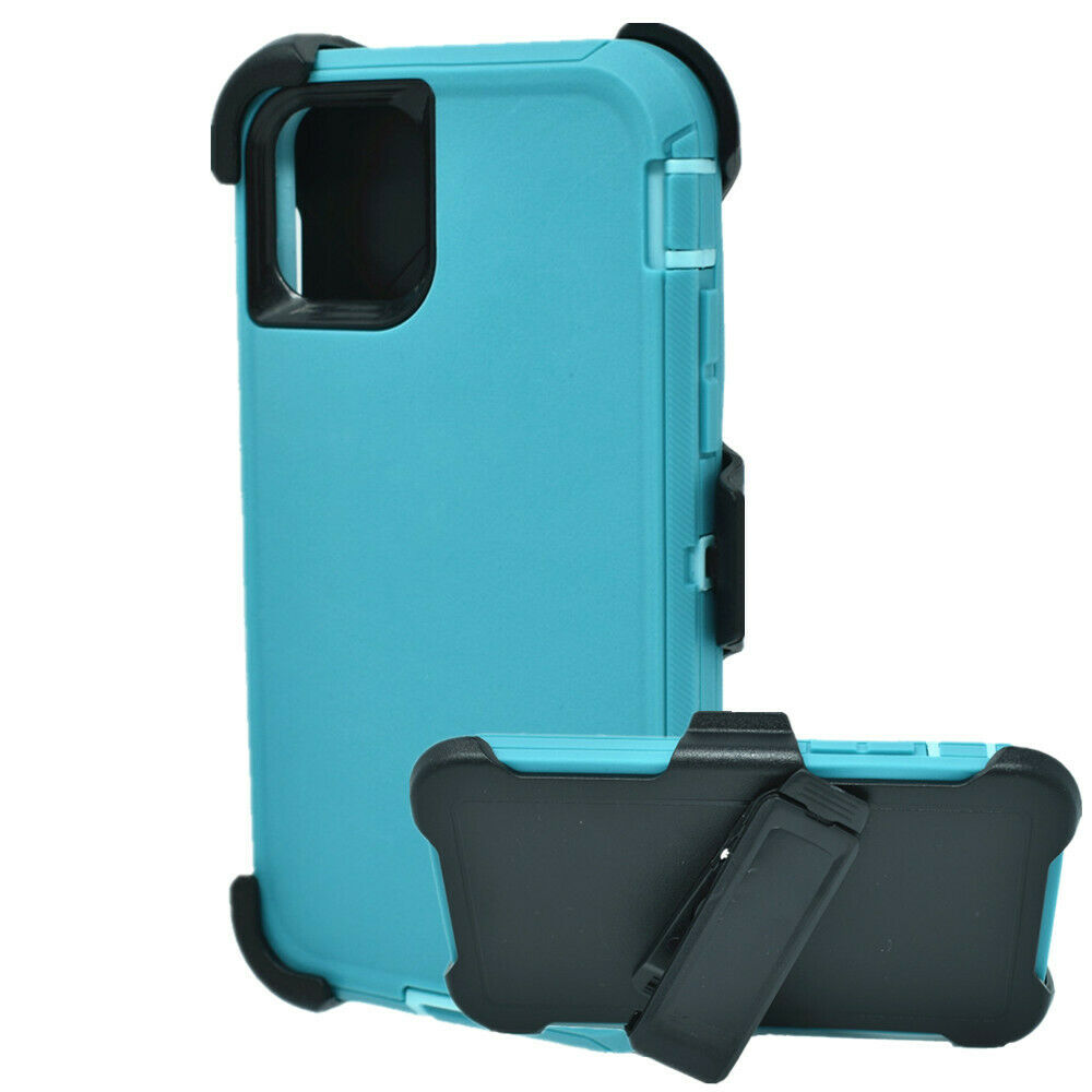 Heavy Duty Armor Robot Case w/Clip for iPhone 16 Pro, Aqua Blue, Dual Layer Protection