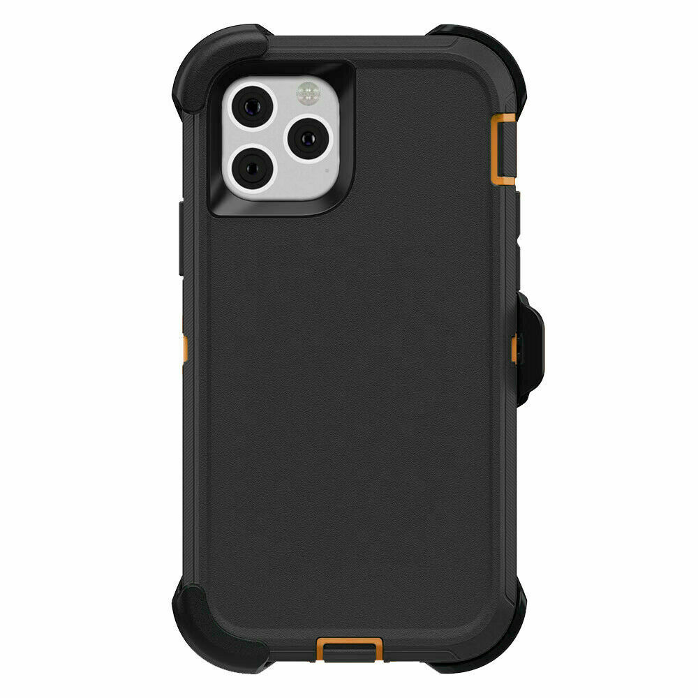 Premium Armor Heavy Duty Case with Clip for Apple iPHONE 13 (Black Orange)
