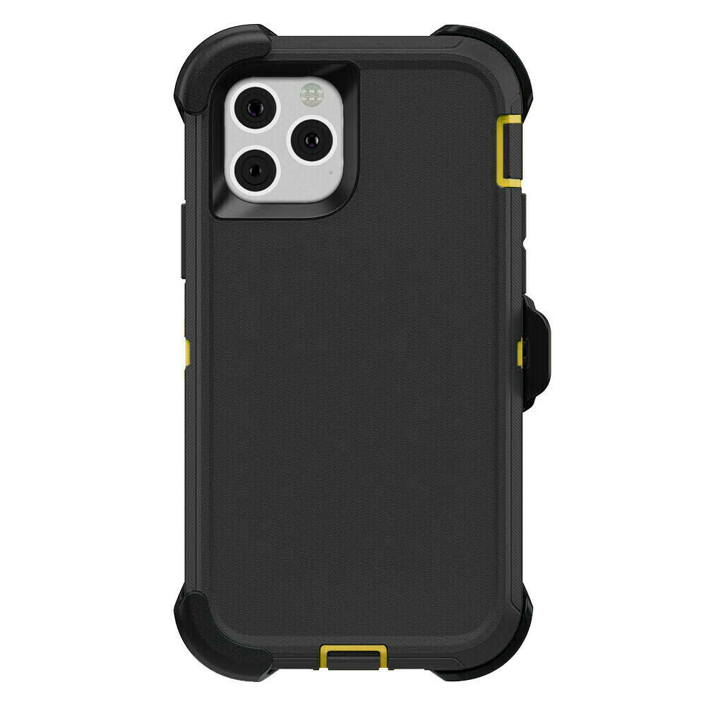 Premium Armor Heavy Duty Case with Clip for iPHONE 12 Pro Max 6.7 (Black Yellow)