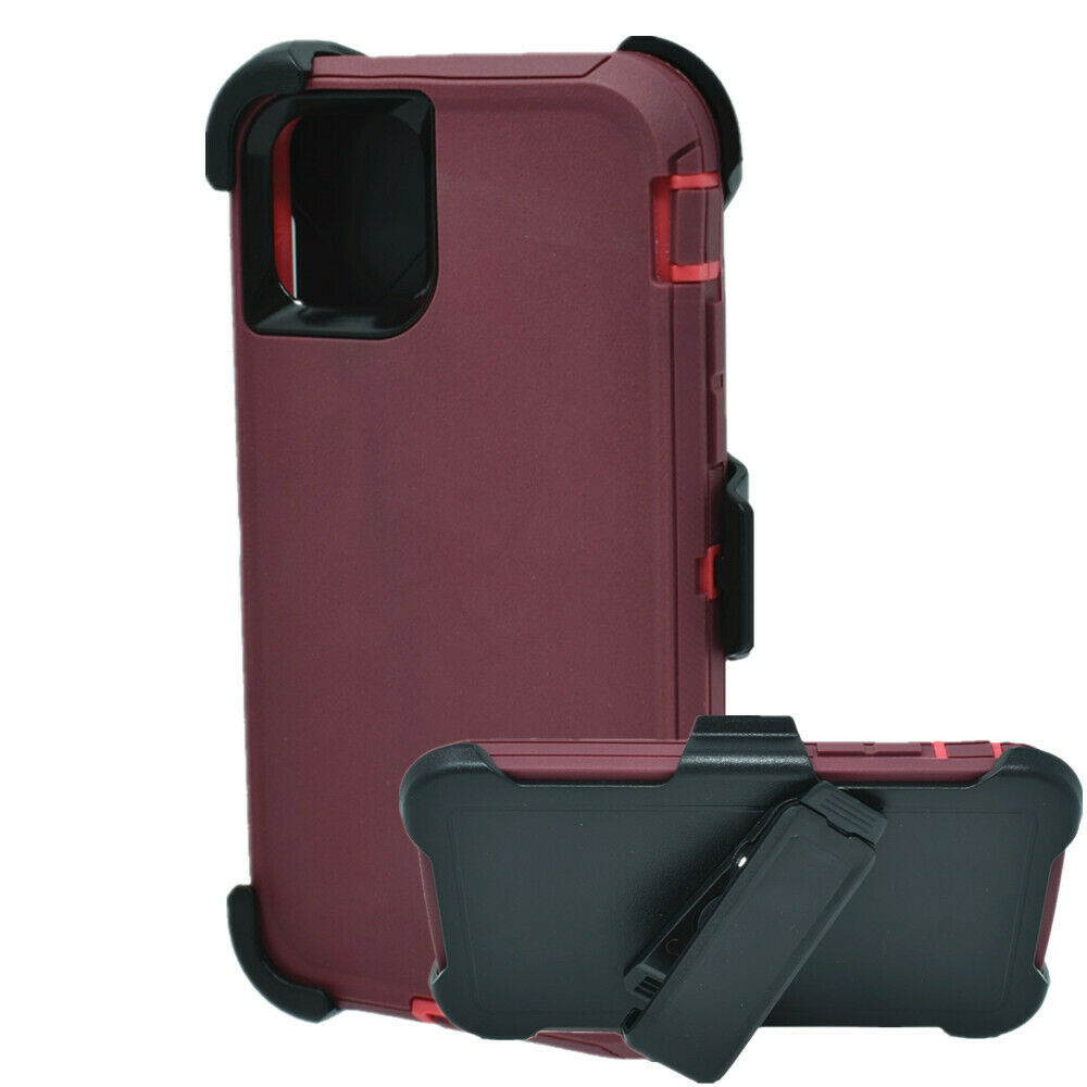 Premium Armor Heavy Duty Case with Clip for iPHONE 12 Pro Max 6.7 (Burgundy Pink)