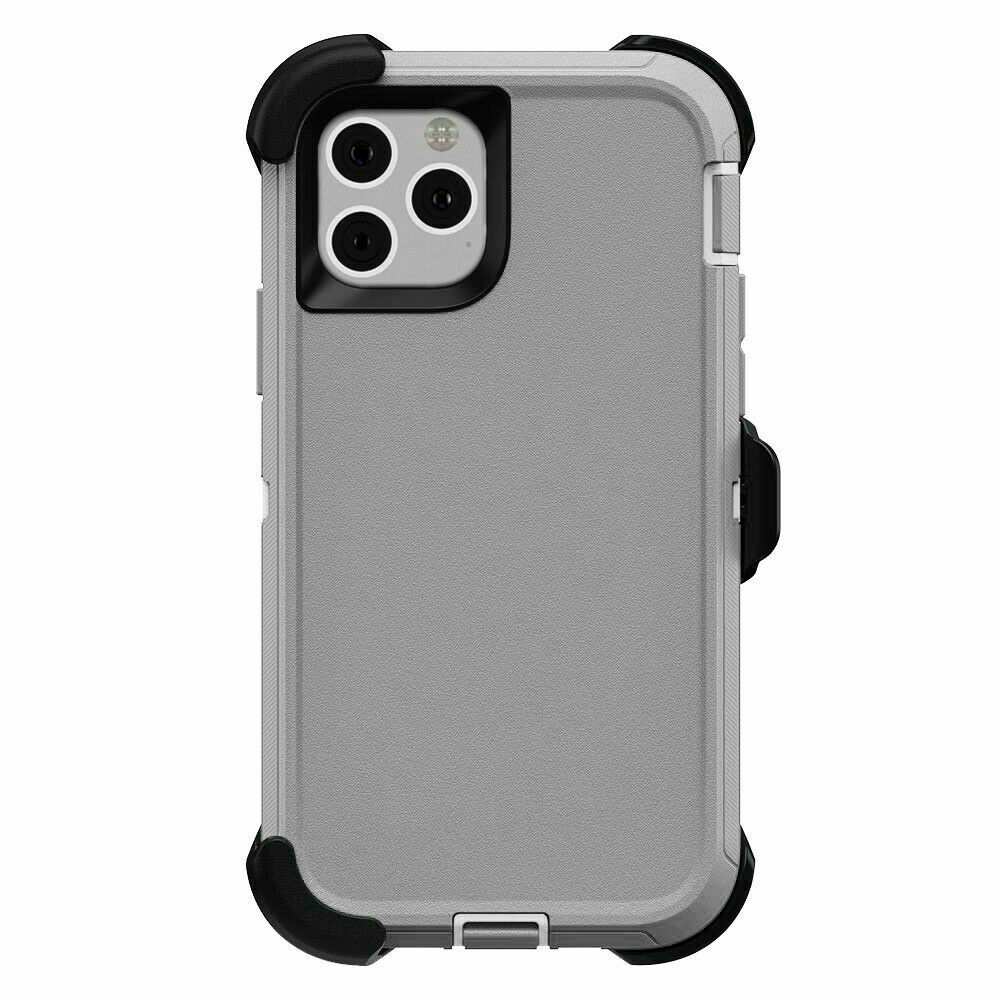 Premium Armor Heavy Duty Case with Clip for iPHONE 12 Pro Max 6.7 (Gray White)