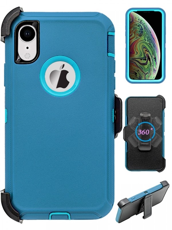 Premium Armor Heavy Duty Case with Clip for iPHONE XR 6.1 (AquaBlue Blue)