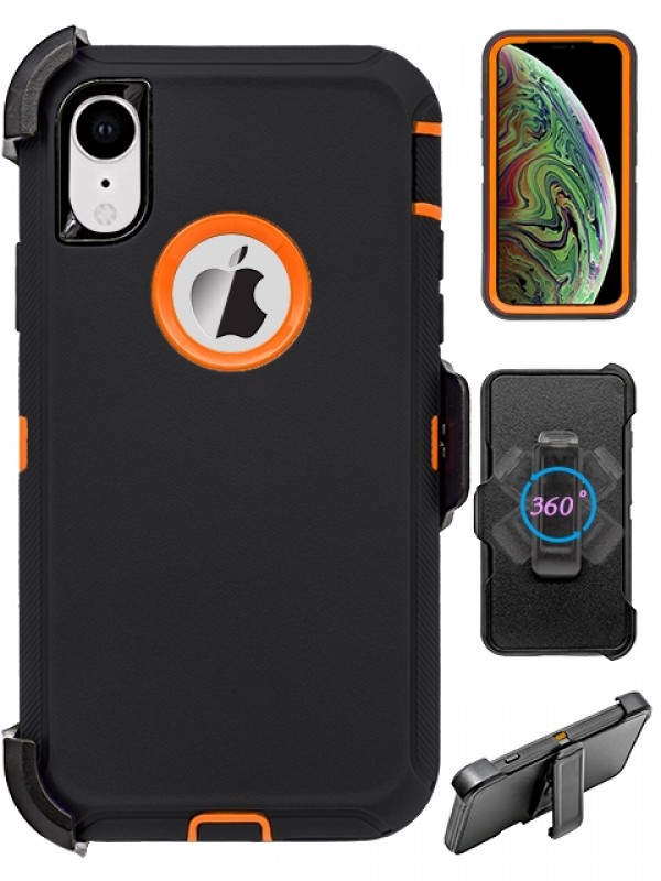 Premium Armor Heavy Duty Case with Clip for iPHONE XR 6.1 (Black Orange)