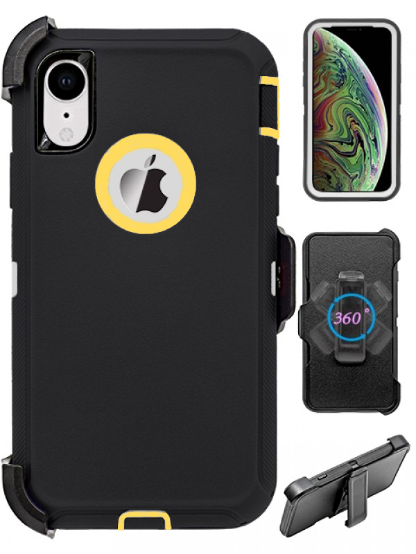 Premium Armor Heavy Duty Case with Clip for iPHONE XR 6.1 (Black Yellow)