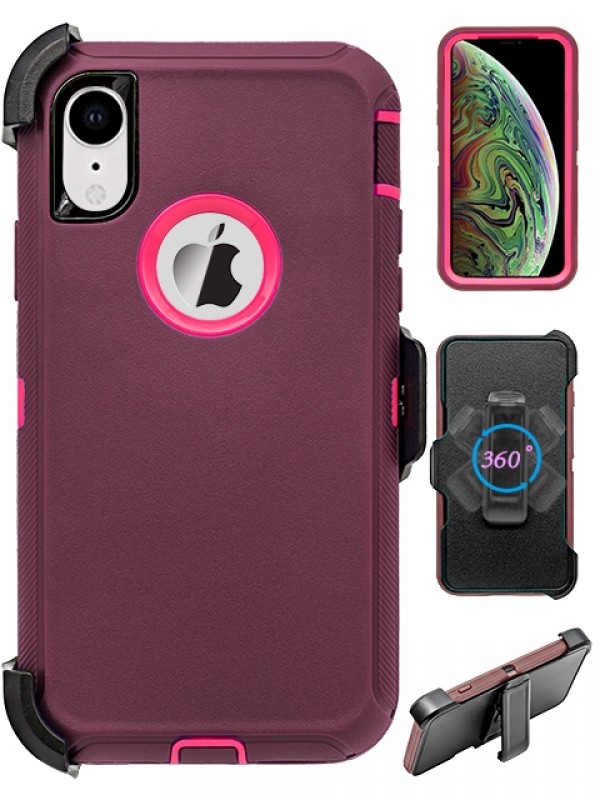 Premium Armor Heavy Duty Case with Clip for iPHONE XR 6.1 (Burgundy Pink)