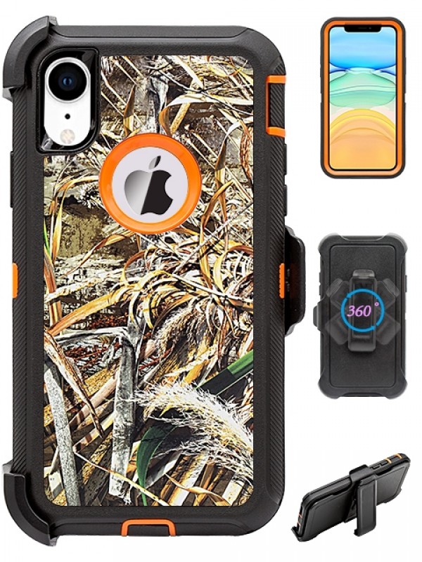 Premium Camo Heavy Duty Case with Clip for iPHONE XR 6.1 (Grass-Orange)